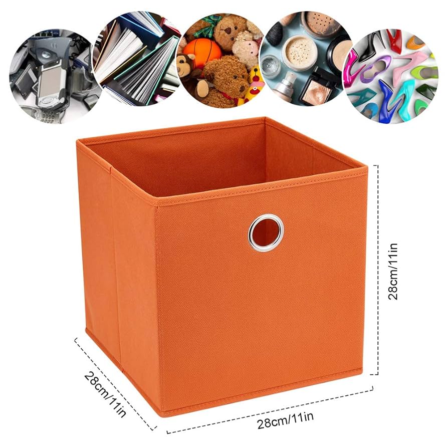 3 Cube Storage Bins Orange 11x11x11 Inch Foldable Fabric